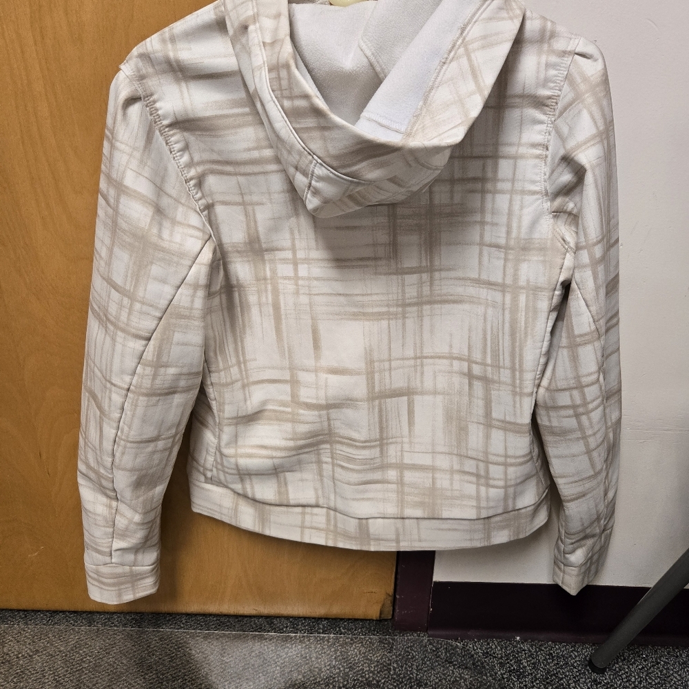 Columbia Women's Hooded Soft Shell Plaid Jacket - Cream and Tan Omni Shield